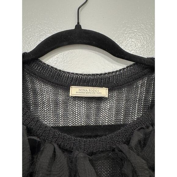 Nina Ricci Black Cashmere Silk Knit Tank Women’s Size Large Fringe Whimsigoth - Picture 8 of 11